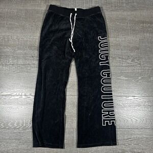 Juicy Couture Black Velour Logo Sweatpants Women's Size‎ M Drawstring